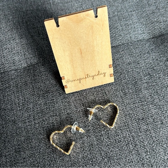 Gold Twist Heart Cuff Hoop Earrings, Unique, Funky - Picture 3 of 16